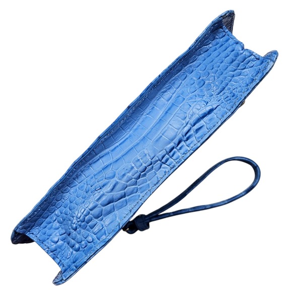 Brahmin Blue Vibrant Azure Melbourne Clutch Wristlet Crocodile Embossed Leather - Picture 9 of 16
